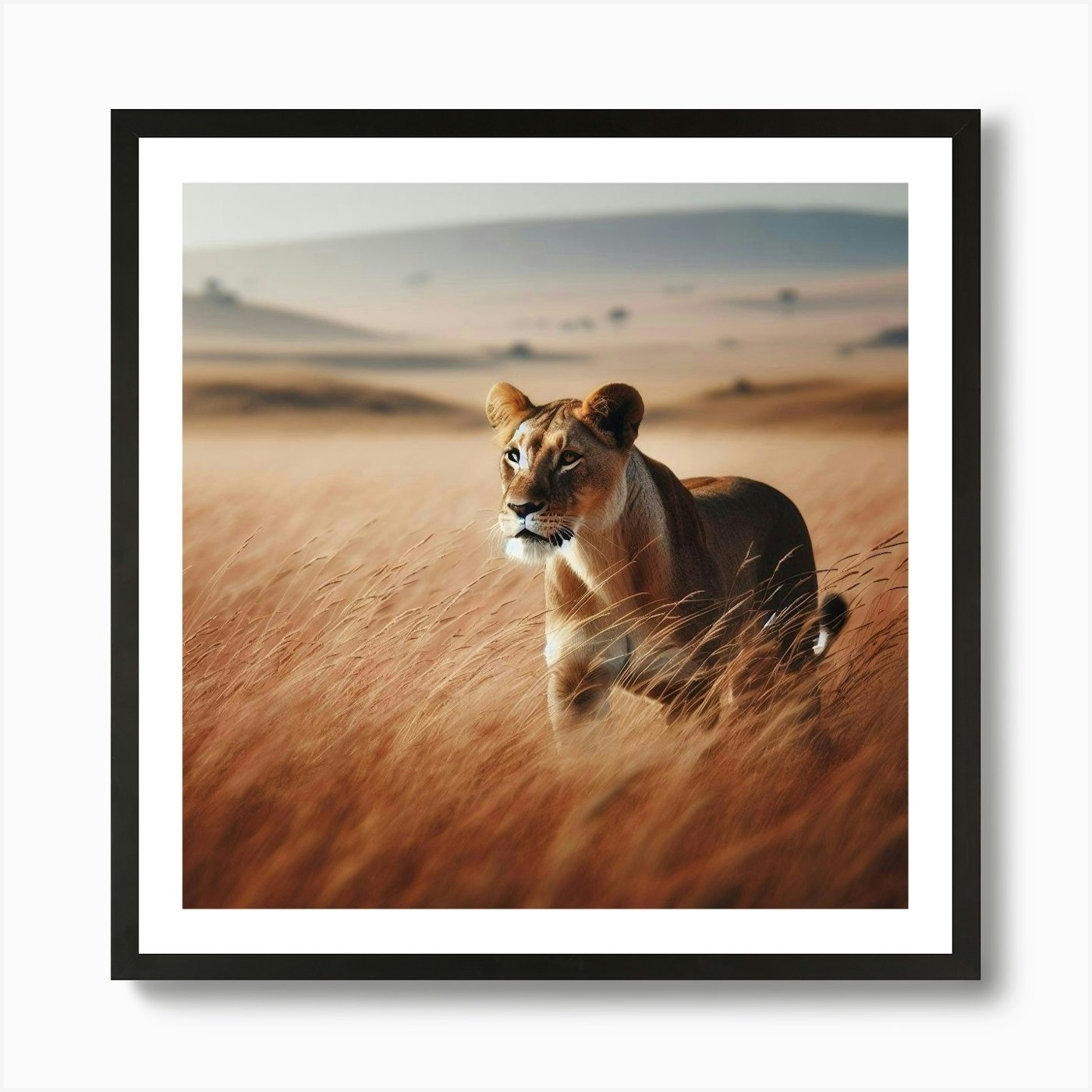 Lion In The Grass Art Print Framed Wall Art Poster Canvas Print Picture
