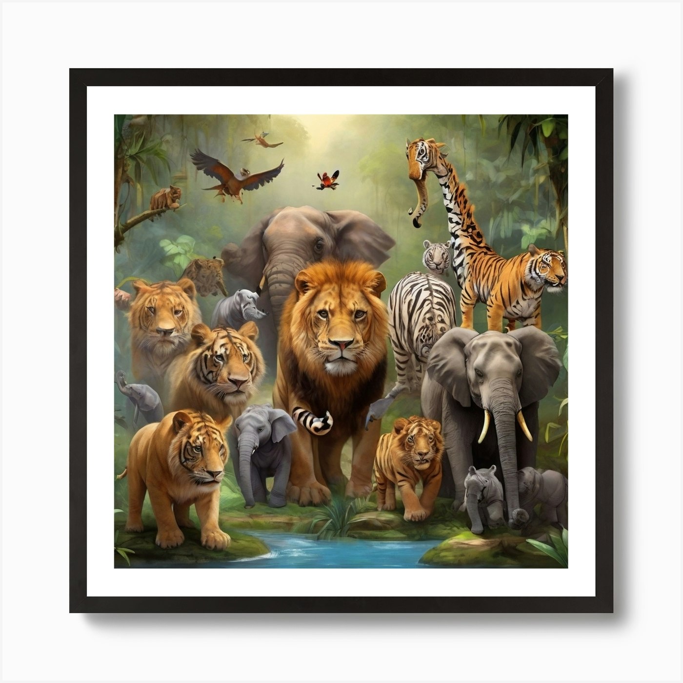 Lions In The Jungle Art Print Framed Wall Art Poster Canvas Print Picture