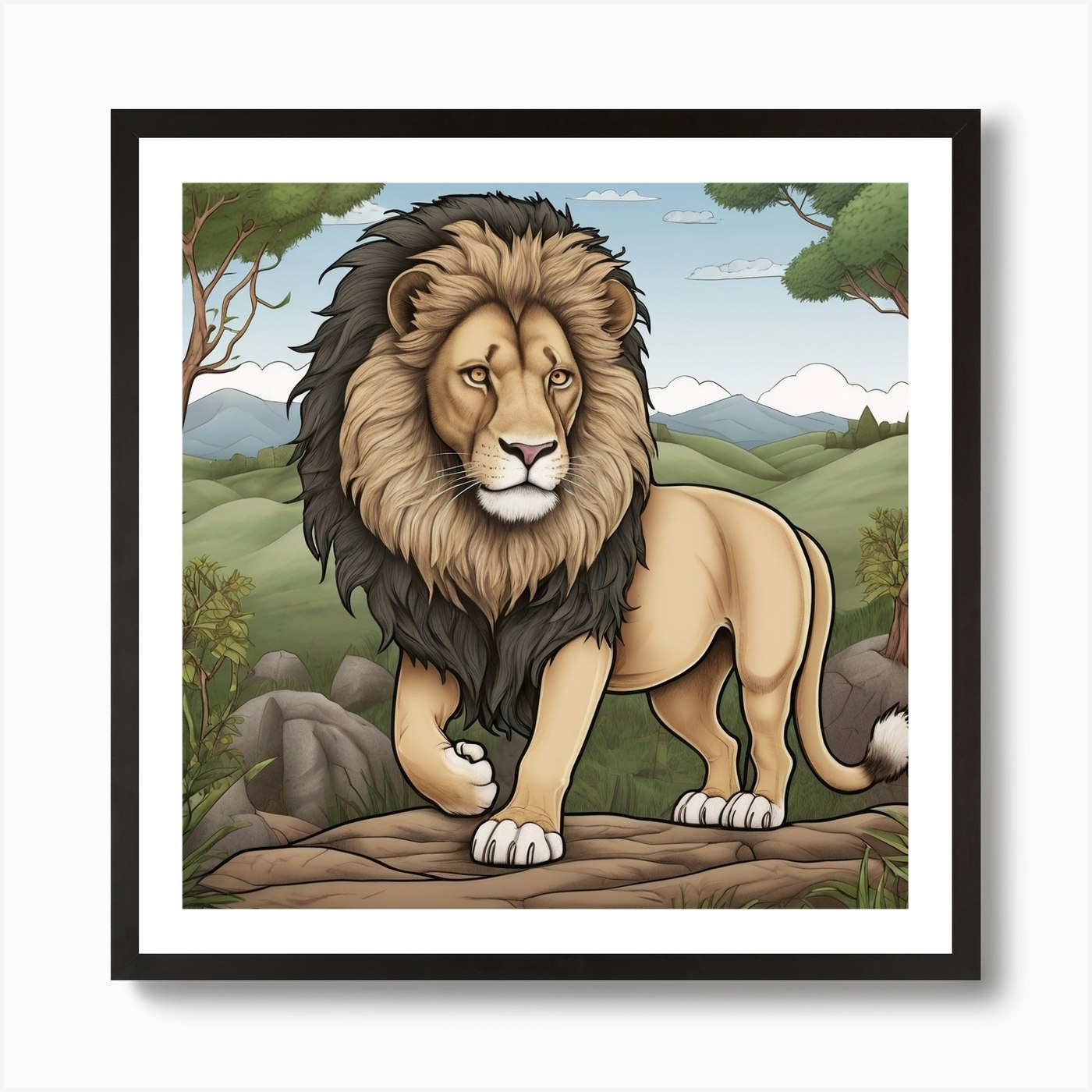 Lion In The Forest Art Print Framed Wall Art Poster Canvas Print Picture