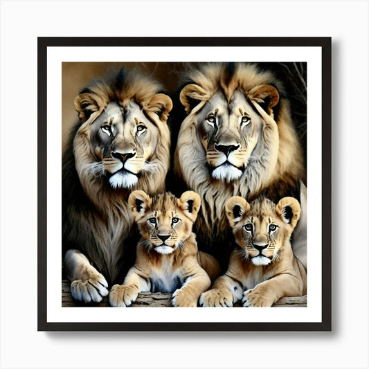 Family Of Lions Art Print Framed Wall Art Poster Canvas Print Picture
