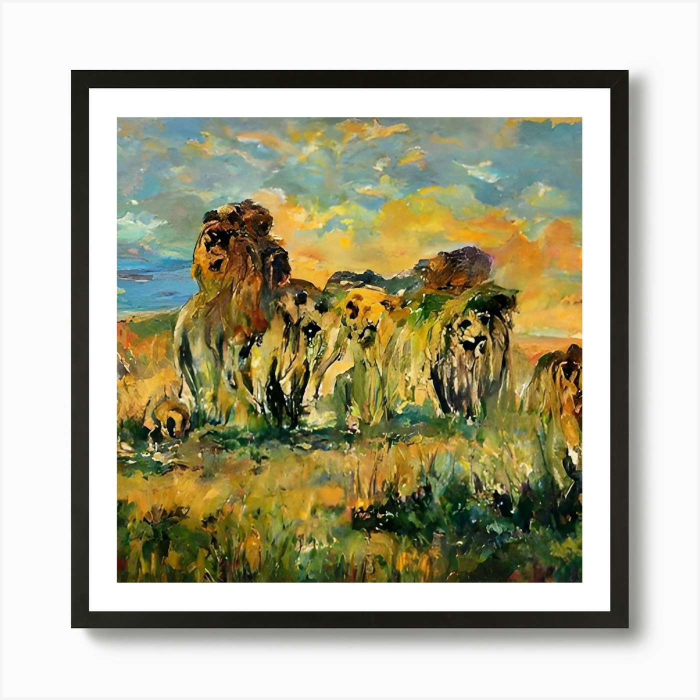 Lions In The Grass Art Print Framed Wall Art Poster Canvas Print Picture