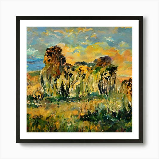 Lions In The Grass Art Print Framed Wall Art Poster Canvas Print Picture