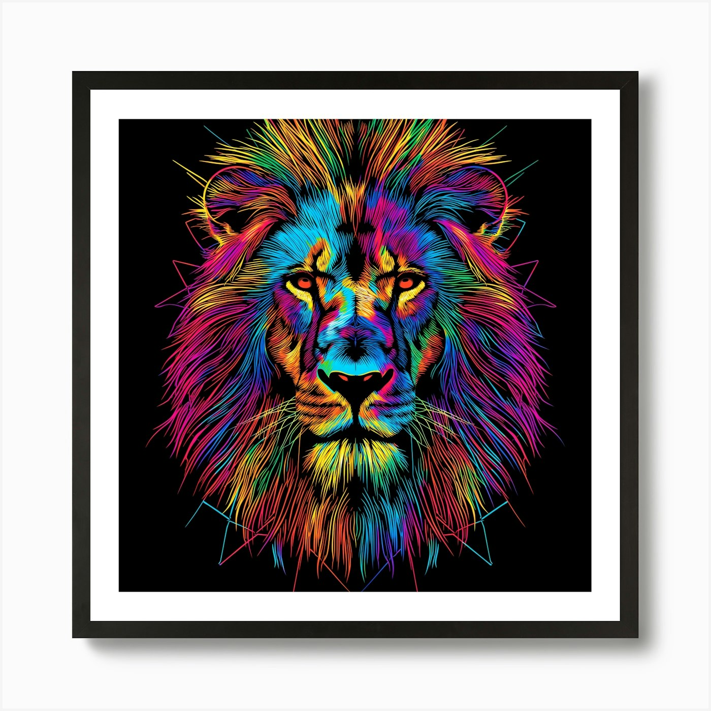 Lion Star Neon Art Print Framed Wall Art Poster Canvas Print Picture