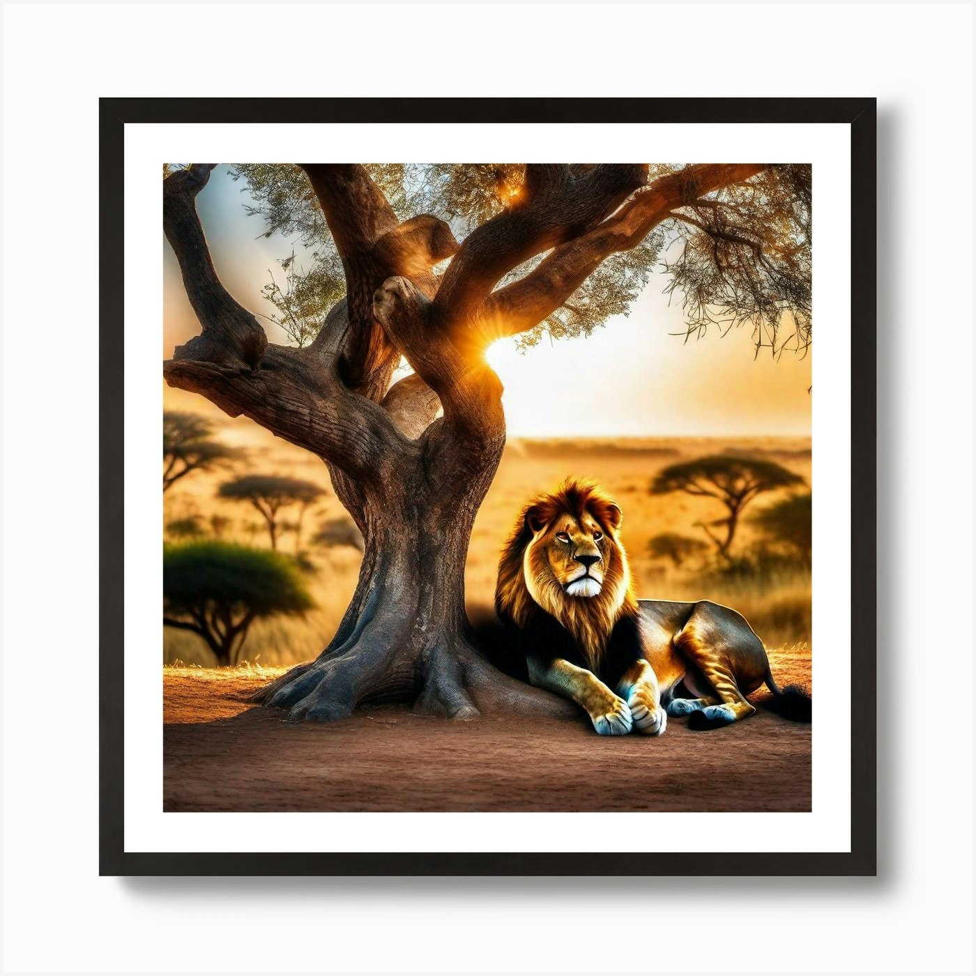 Lion Under The Tree 6 Art Print Framed Wall Art Poster Canvas Print Picture