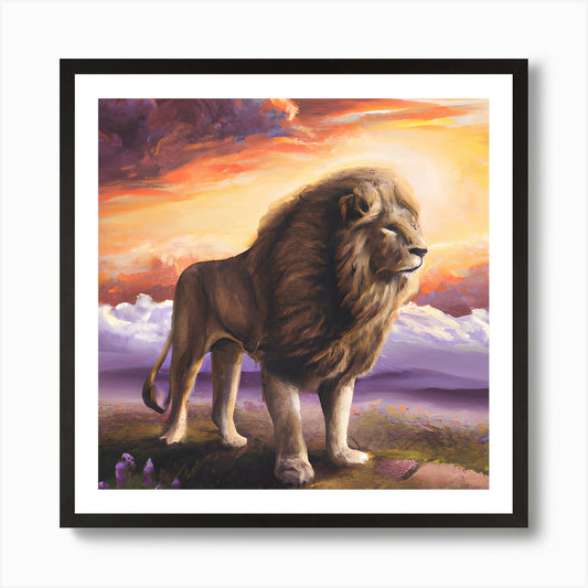 Lion In Nature Landscape Art Print Framed Wall Art Poster Canvas Print Picture
