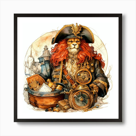 Pirate Lion 3 Art Print Framed Wall Art Poster Canvas Print Picture