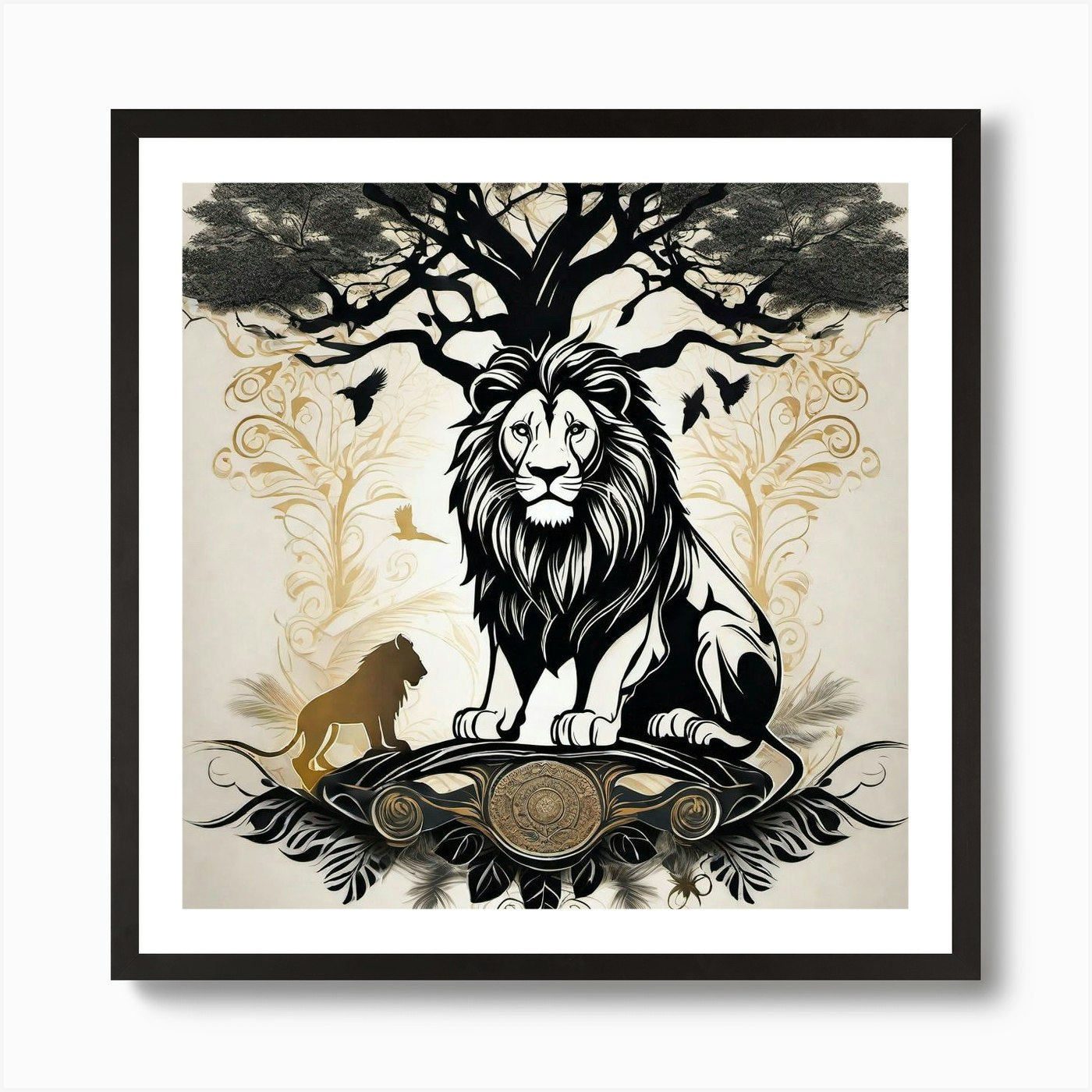Lion And Tree 2 Art Print Framed Wall Art Poster Canvas Print Picture
