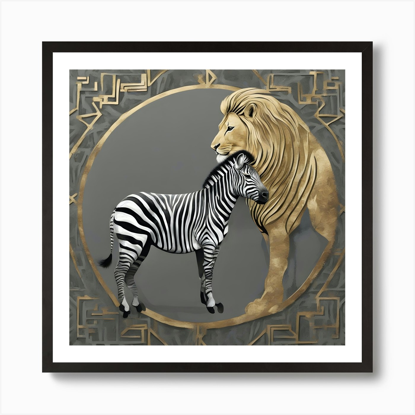 Zebra And Lion 1 Art Print Framed Wall Art Poster Canvas Print Picture