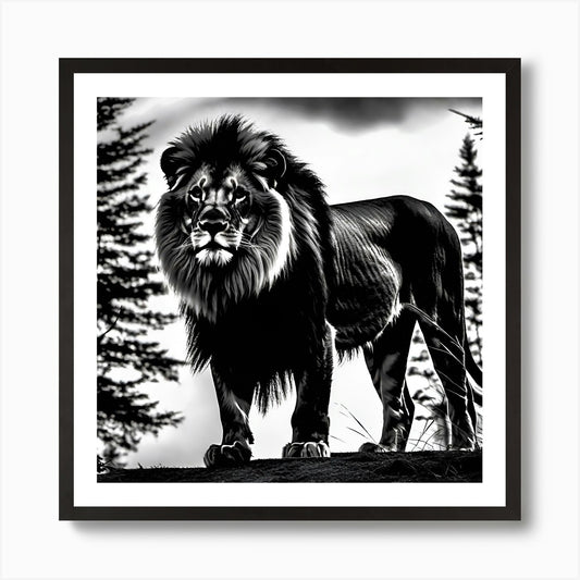 Lion In Black And White 1 Art Print Framed Wall Art Poster Canvas Print Picture