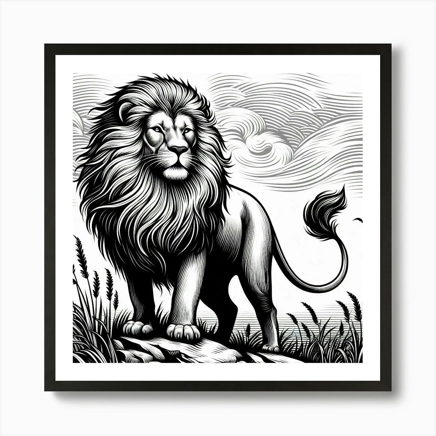 Line Art lion Art Print Framed Wall Art Poster Canvas Print Picture
