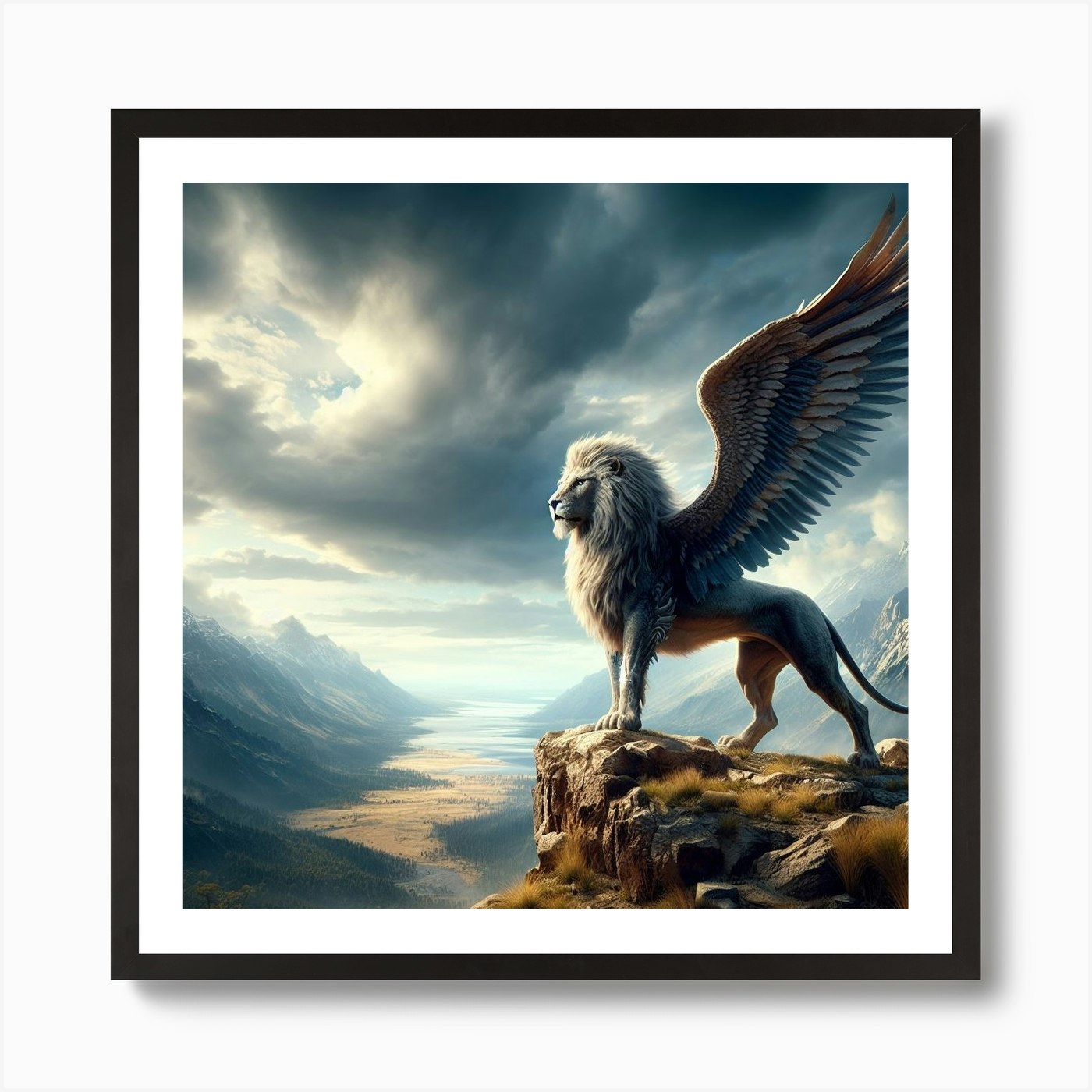 Lion With Wings Art Print Framed Wall Art Poster Canvas Print Picture