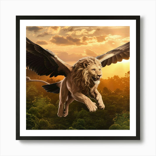 Majestic Flight of the Winged Lion  Framed Wall Art Poster Canvas Print Picture