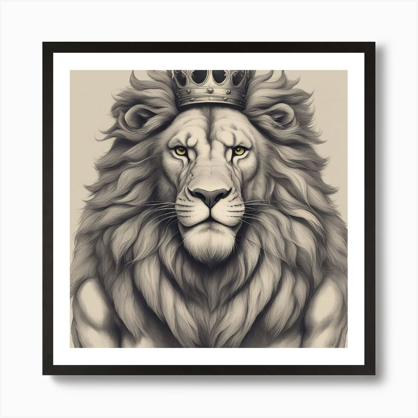 Lion With Crown and muscles Art Pri Framed Wall Art Poster Canvas Print Picture