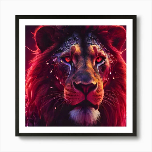 Cyber Lion With Red Eyes Art Print Framed Wall Art Poster Canvas Print Picture