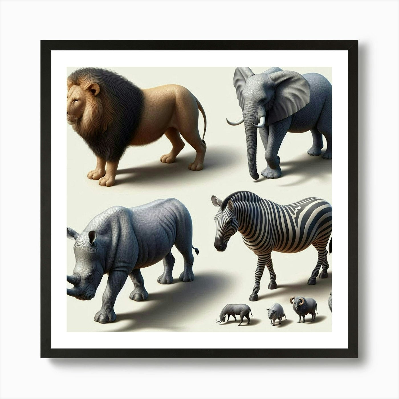 Lions And Zebras Art Print Framed Wall Art Poster Canvas Print Picture