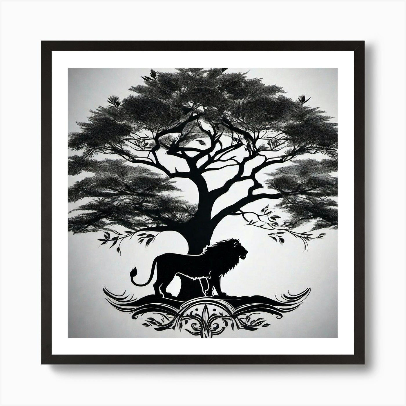 Lion And Tree 8 Art Print Framed Wall Art Poster Canvas Print Picture