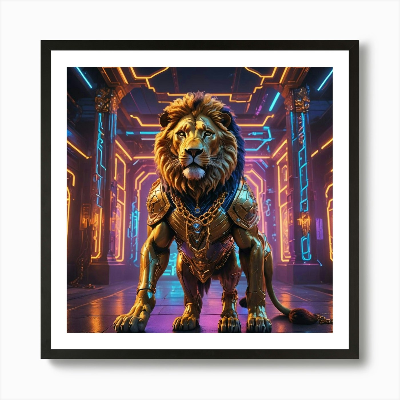 Futuristic Lion Art Print Framed Wall Art Poster Canvas Print Picture