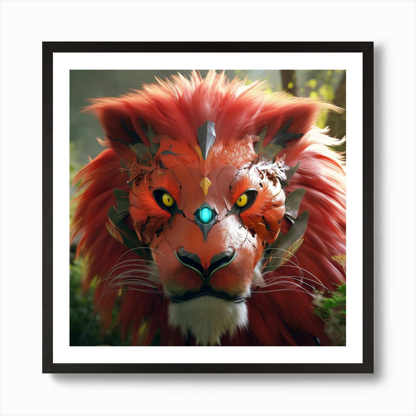 Lion In The Forest Art Print Framed Wall Art Poster Canvas Print Picture