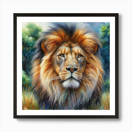 A Majestic Lion, Rendered In Vibran Framed Wall Art Poster Canvas Print Picture