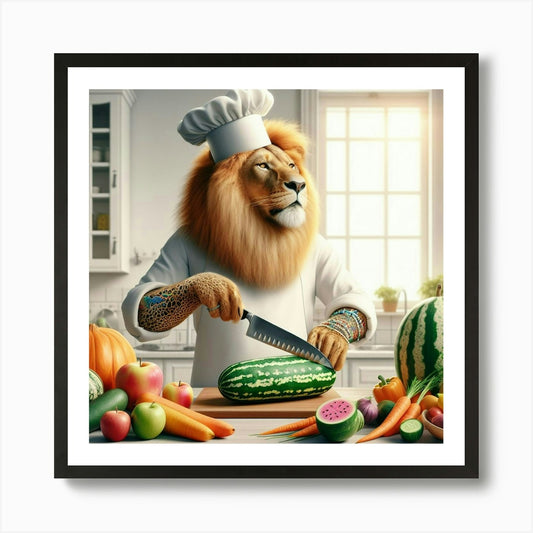 Chef Lion in the Kitchen Art Print Framed Wall Art Poster Canvas Print Picture