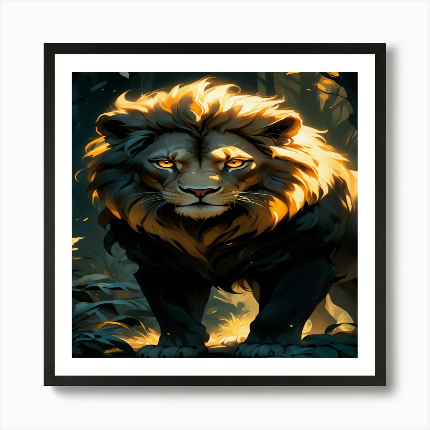 Lion In The Forest Art Print Framed Wall Art Poster Canvas Print Picture