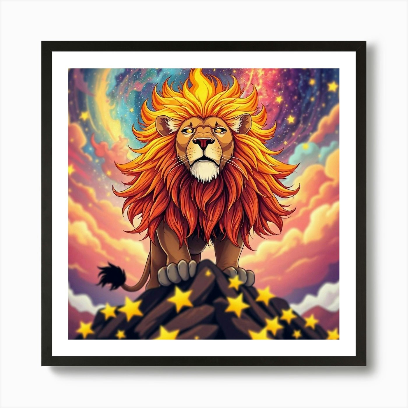 Lion With Stars 1 Art Print Framed Wall Art Poster Canvas Print Picture