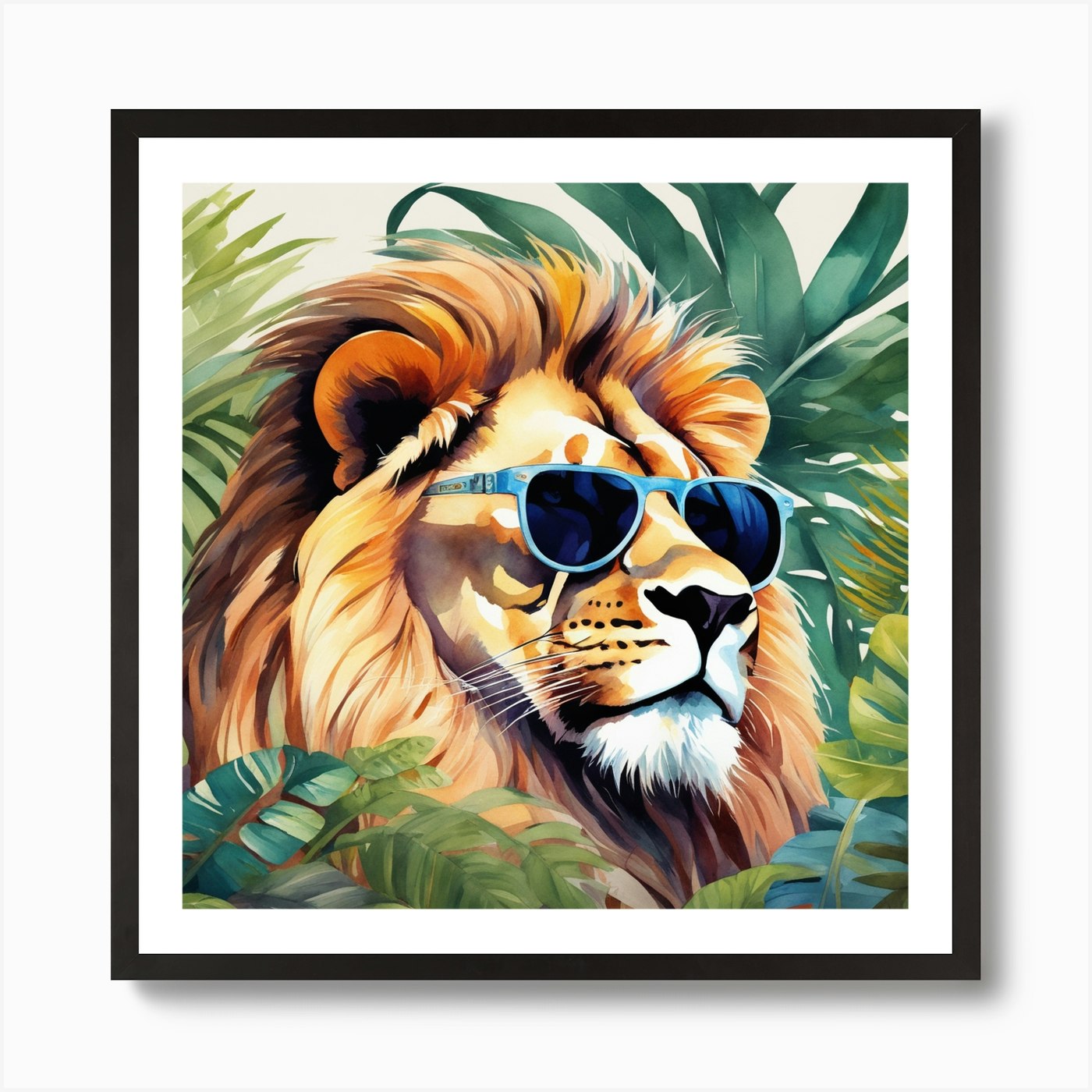 Lion In The Jungle Relaxing Art Pri Framed Wall Art Poster Canvas Print Picture
