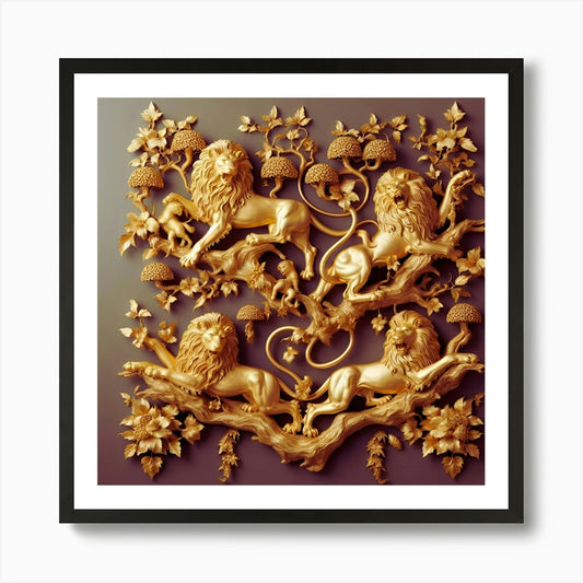Lions On A Tree Art Print Framed Wall Art Poster Canvas Print Picture