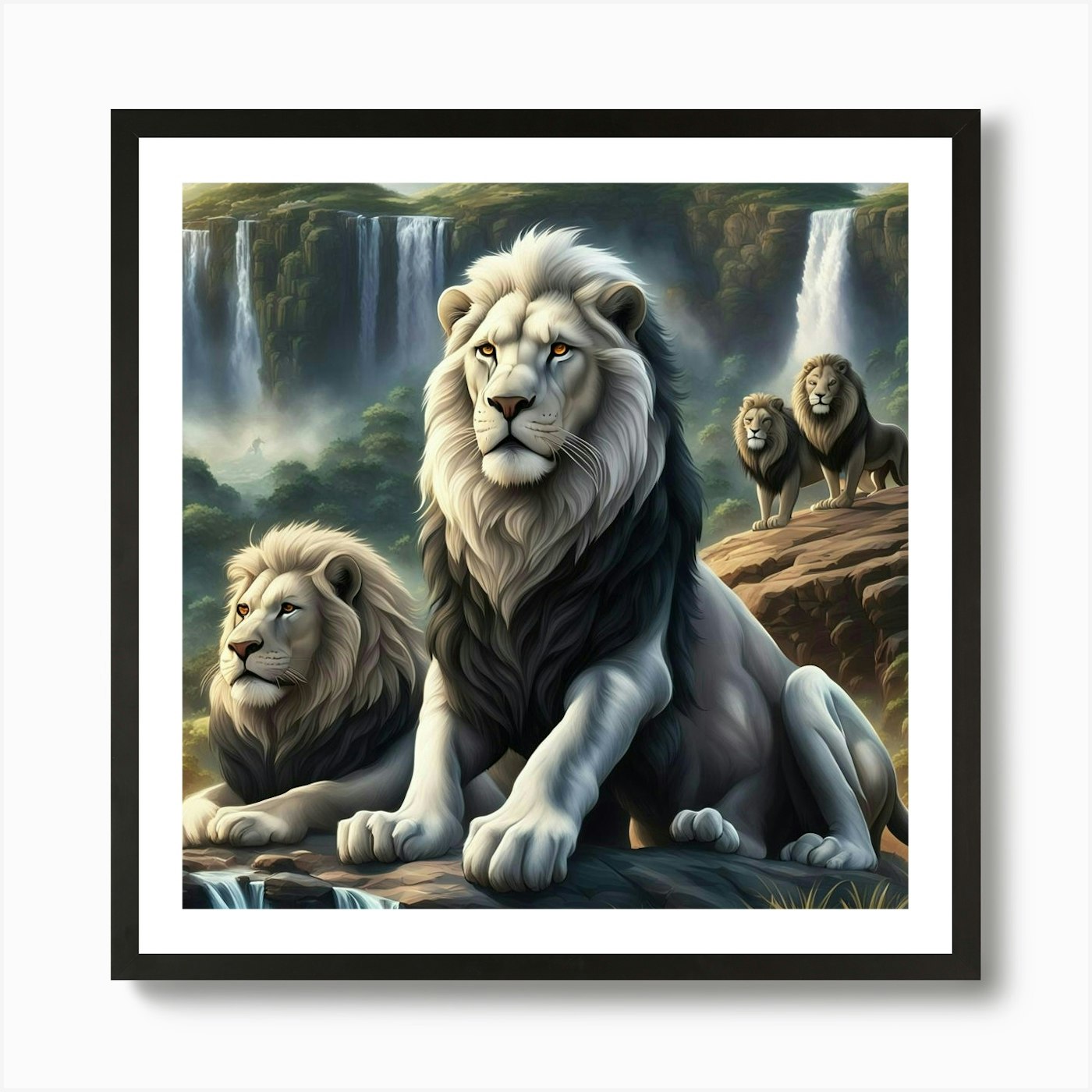 Lions In The Jungle Art Print Framed Wall Art Poster Canvas Print Picture
