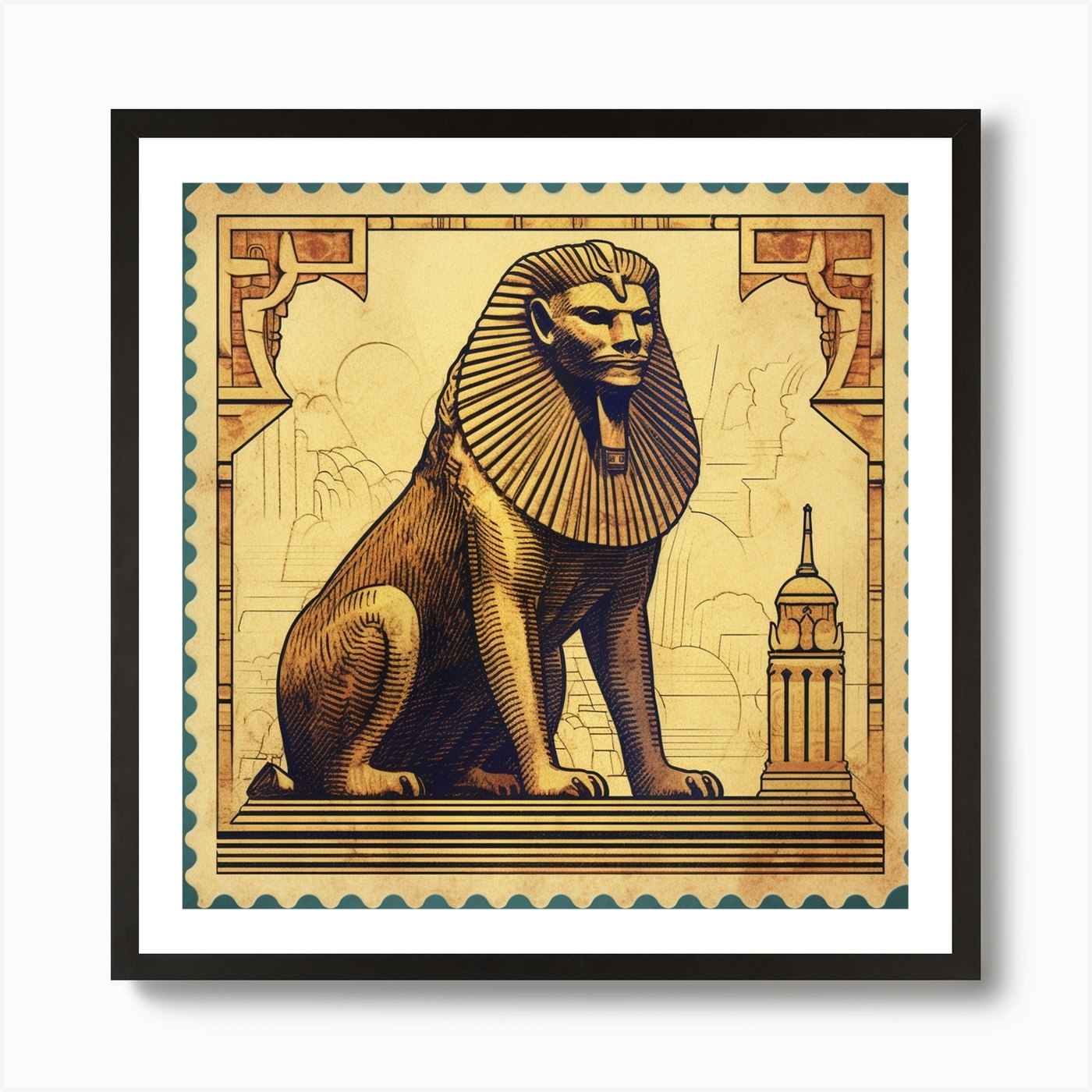 Egyptian Lion Art Print Framed Wall Art Poster Canvas Print Picture