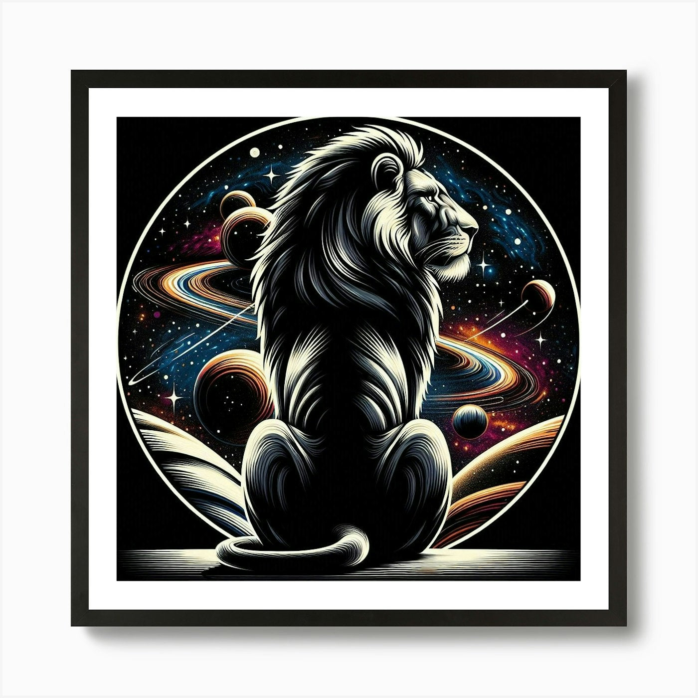 A lion and a cosmic scene 2 Art Pri Framed Wall Art Poster Canvas Print Picture