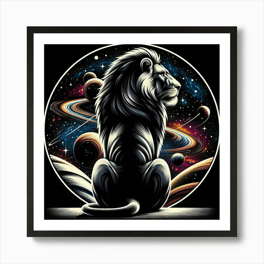 A lion and a cosmic scene 2 Art Pri Framed Wall Art Poster Canvas Print Picture