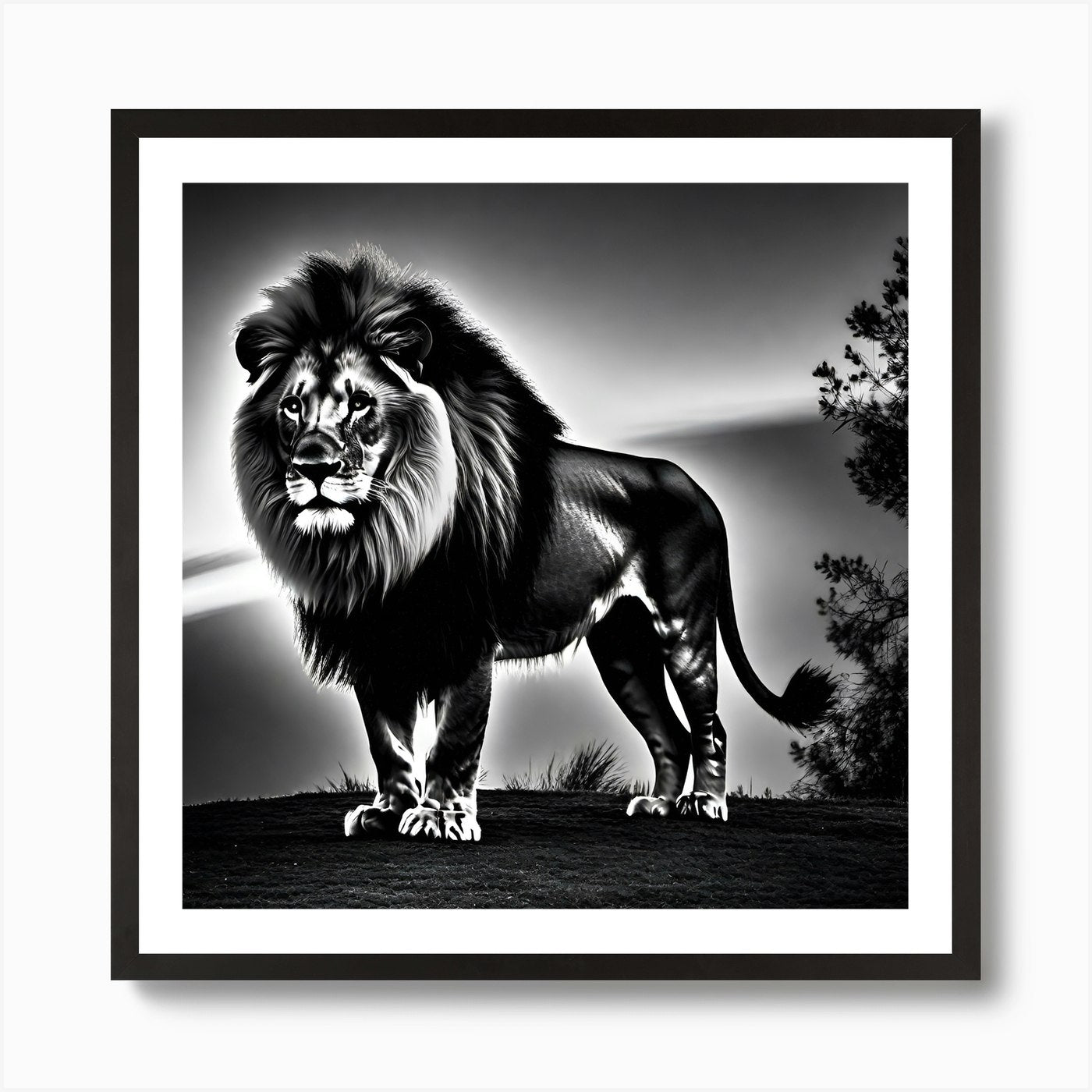 Lion In Black And White 5 Art Print Framed Wall Art Poster Canvas Print Picture