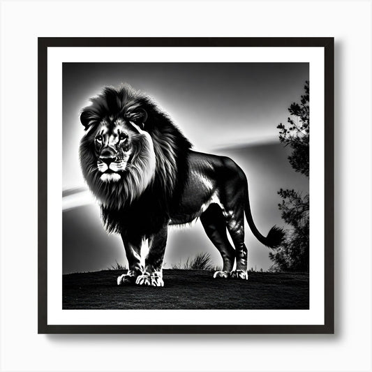 Lion In Black And White 5 Art Print Framed Wall Art Poster Canvas Print Picture