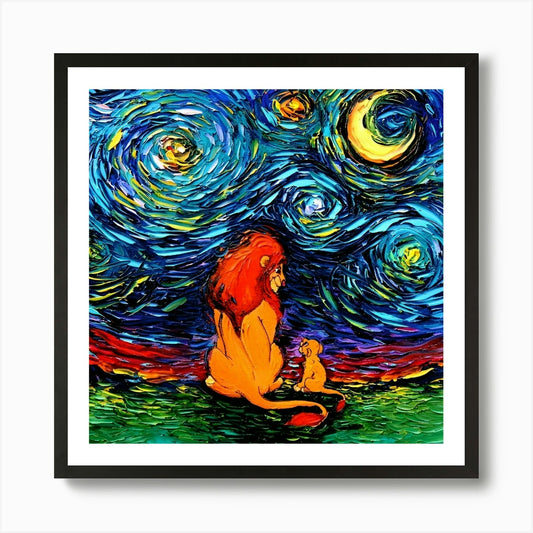 Lion King Van Gogh Strarry Night Pa Framed Wall Art Poster Canvas Print Picture