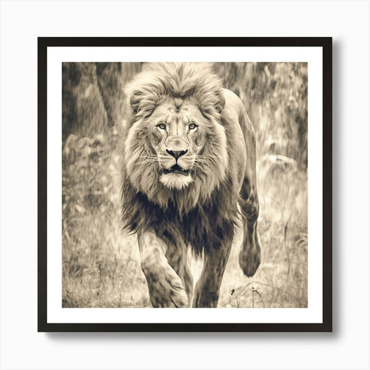 Armadiler Lion Full Body Running Ra Framed Wall Art Poster Canvas Print Picture
