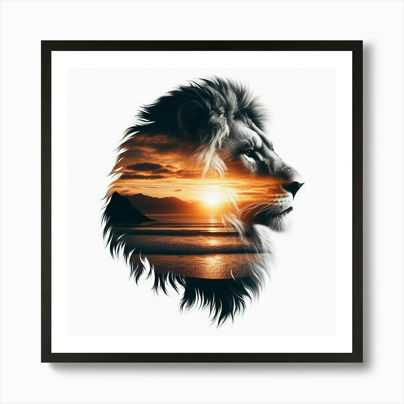 Lion and sunset coast 3 Art Print Framed Wall Art Poster Canvas Print Picture