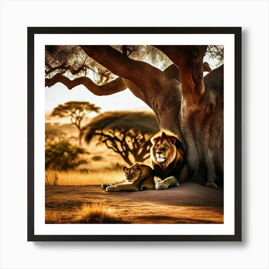 Lions Under A Tree 1 Art Print Framed Wall Art Poster Canvas Print Picture