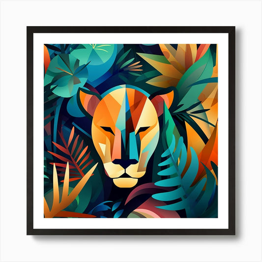 Abstract Lion In The Jungle 1 Art P Framed Wall Art Poster Canvas Print Picture