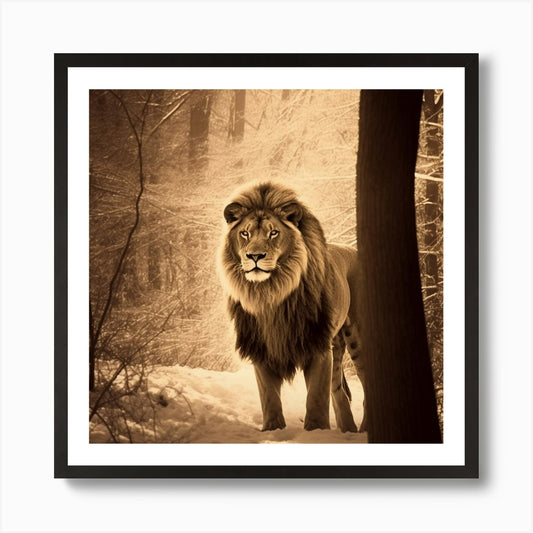 Armadiler Lion In The Woods Duotone Framed Wall Art Poster Canvas Print Picture