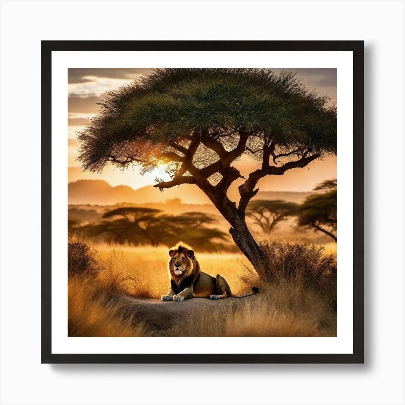 Lion In The Savannah 21 Art Print Framed Wall Art Poster Canvas Print Picture