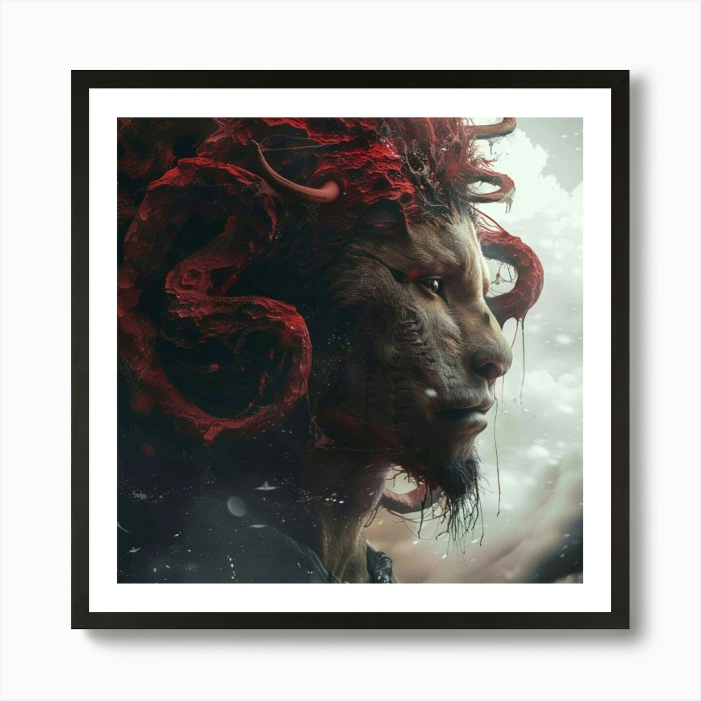 Lion With Red Hair Art Print Framed Wall Art Poster Canvas Print Picture