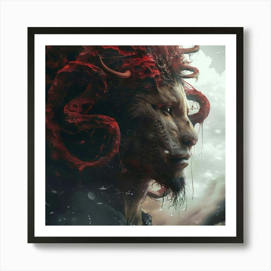 Lion With Red Hair Art Print Framed Wall Art Poster Canvas Print Picture