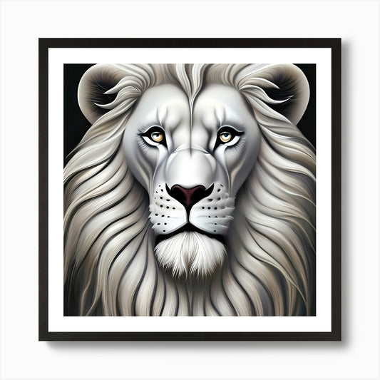 Pretty White Lion Art Print Framed Wall Art Poster Canvas Print Picture