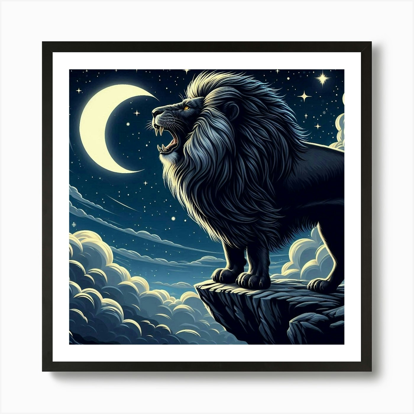 Lion In The Night Sky Art Print Framed Wall Art Poster Canvas Print Picture