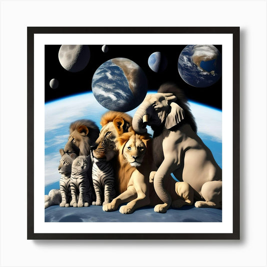 Lions On The Moon Art Print Framed Wall Art Poster Canvas Print Picture