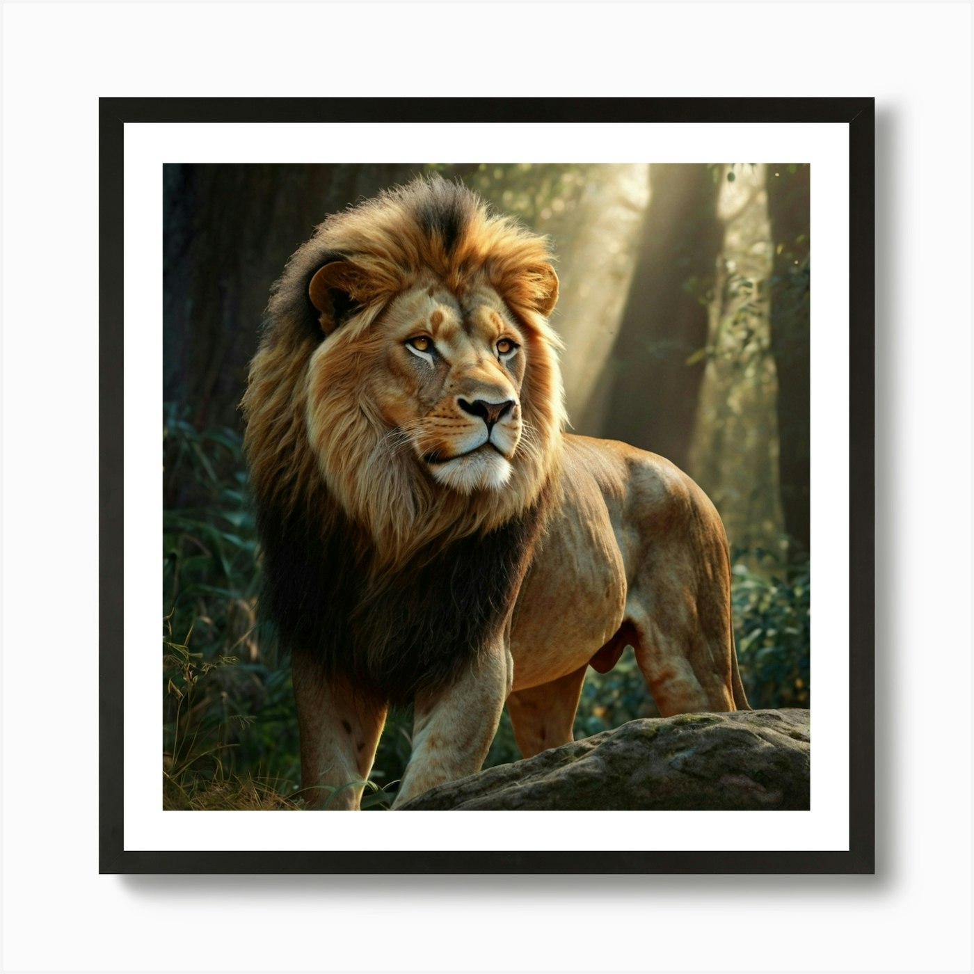 Lion In The Forest 4 Art Print Framed Wall Art Poster Canvas Print Picture
