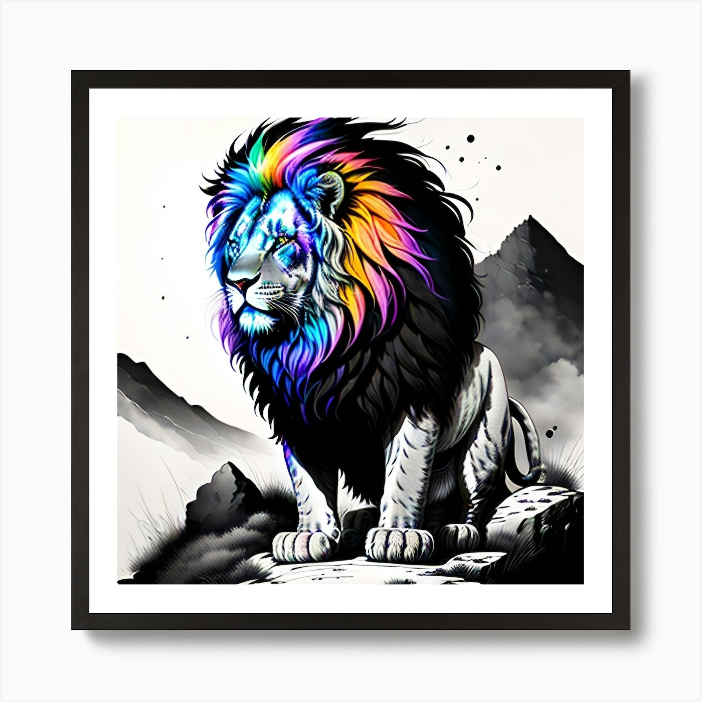 Rainbow Lion Art Print Framed Wall Art Poster Canvas Print Picture