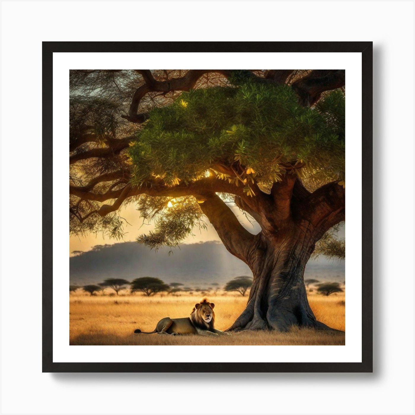 Lion Under The Tree 12 Art Print Framed Wall Art Poster Canvas Print Picture