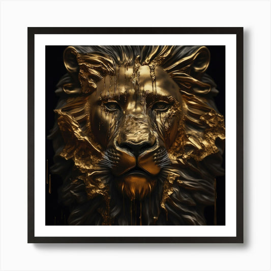 Golden Lion Statue Art Print Framed Wall Art Poster Canvas Print Picture